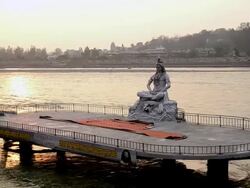MS Statue of lord Shiva in ganges river / Rishikesh, Uttarakhand, India Stock Footage