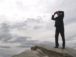 Business man surveys the horizon Stock Footage