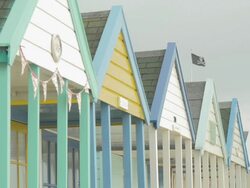 Southwold,row of beach huts,MS, Stock Footage