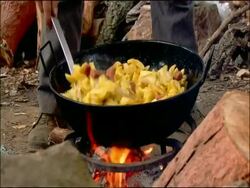 Cooking on camp fire, Andalusia, Southern Spain Stock Footage