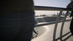 moving doll shot of man skating through skatepark venice California skatepark Stock Footage