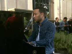 PERFORMANCE - John Legend at Crackle Launches "Playing It Forward" With Surprise Street Performance By John Legend, Sponsored By Fed Ex Stock Footage