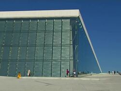 Pan Left Opera House Eastern Norway Oslo Norway Stock Footage