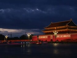 Time Lapse of Beijing Tiananmen Square Traffic at Sunset Stock Footage
