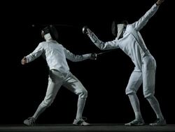 HD: Fencer Executing Offensively Technique Stock Footage