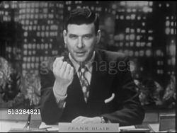 1952: PROGRAM OPEN: Anchor Frank Blair sitting behind desk on set w/ night cityscape BG, SOT asking how a man could come within grasp of Republican nomination w/o lifting a finger or saying word in behalf, reason in record, the Eisenhower record. Instructional Video