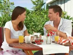 HD DOLLY: Young Couple At Breakfast Stock Footage