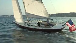 A man sails his Morris Yachts M29 through Narragansett Bay near Newport. Stock Footage
