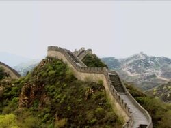 The Great Wall of China snaking its way across the mountain tops. Stock Footage