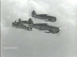 1939: ARMY GENERAL HEADQUARTERS: GHQ AIRCRAFT: AERIAL WS Curtiss P-36 'Hawk' (Model 75) fighter aircraft in flight. VS USAAC P-36 Combat squadron in various flight formations, TU Moving UNDER Flying squad. Edge of World War II, WWII. Instructional Video