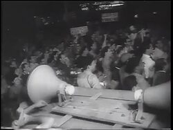 B/W 1962 high angle PAN huge crowd at demonstration at night / Cuban Missile Crisis / newsreel Stock Footage