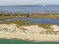 MS AERIAL View of Estuary with coast / North Carolina, United States Stock Footage