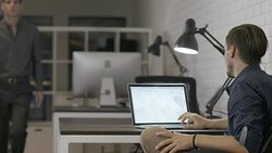 Two young entrepreneur businessmen working late in the office Stock Footage