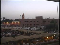 Marrakech, Marrakesh Market.  Pan of Djemaa el Fna Square (Morocco) Stock Footage