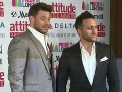 BROLL - Lance Bass, Duncan James, Bruno Tonioli, Laura Pradelska, Luis Bradshaw-White at Attitude Pride Awards on 26th June 2015 in London, England. Stock Footage