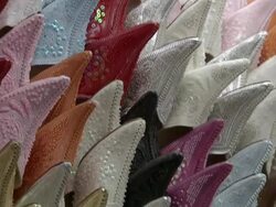 CU TD view of down of shoes in market / Marrakech, Morocco Stock Footage