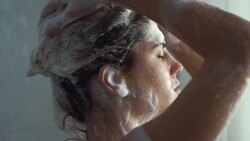 Hair and body wash in slow motion. Stock Footage