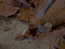 SLO MO Jackhammer's chisel removing tiles Stock Footage