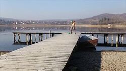 Doing exercise with kettle Stock Footage