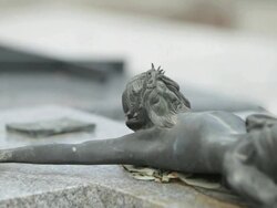 CU Shot of crucified Christ sculpture / Madrid, Spain Stock Footage