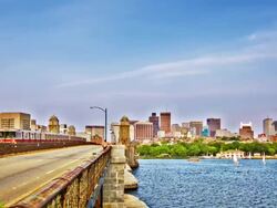 Bridge and skyline Stock Footage