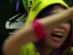 CU PAN Shot of young trendily dressed girls laughing, singing and having fun in small restaurant / Tokyo, Japan Stock Footage