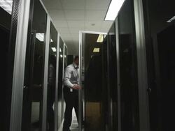 man in a server room Stock Footage