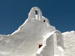MS LA Shot of church paraportiani / Mykonos, Cyclades, Greece Stock Footage
