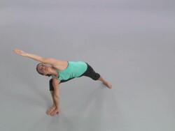 WS Women doing yoga on white stage / Portland, Oregon, USA Stock Footage