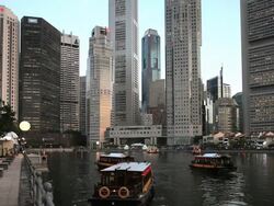 Singapore high rises, low angle view from harbour Stock Footage