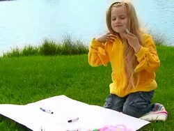 Little Girl Painting Stock Footage