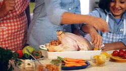 Preparing Turkey for Thanksgiving Dinner Stock Footage