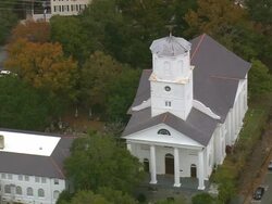 MS AERIAL Shot of cityscape and traffic moving on road / South Carolina, United States Stock Footage