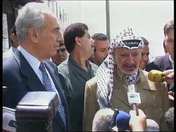 West Bank - Yasser Arafat meets Peres / clashes News Clip