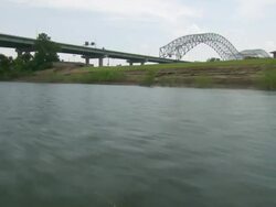 WS POV Harnando de soto Bridge on wolf river / Memphis, Tennessee, United States Stock Footage