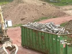 MS Bulldozer loading trolley / Saarburg, Rhineland-Palatinate, Germany Stock Footage