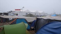 General views of the makeshift camp in Eidomeni Stock Footage