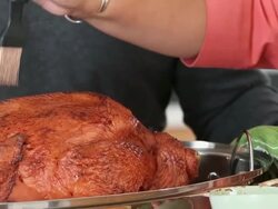 CU Senior Couple Cooking Turkey for Holiday Dinner / Richmond, Virginia, USA Stock Footage