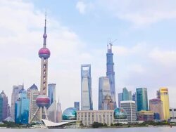 Time Lapse - Shanghai Skyline at Twilight (Zoom Out) Stock Footage