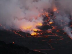 MS Shot of Nyiragongo lava lake / Goma, Virunga National Park, Democratic Republic of the Congo Stock Footage