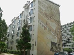 Murs Peints Les Cities Ideales,Ideal City Murals in the Etats Unis area of Lyons,PAN Stock Footage