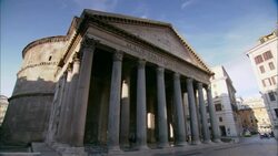 Shadows stretch across the portico and rotunda of the Pantheon in Rome. Stock Footage