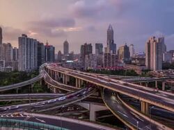 T/L WS HA Elevated View of a Road Intersection / Shanghai, China Stock Footage