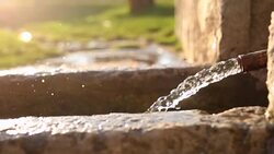 Falling water from stone fountain Stock Footage