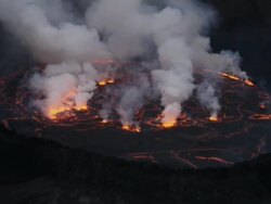MS Steam rising from fiery Nyiragongo lava lake / Goma, Virunga National Park, Democratic Republic of the Congo Stock Footage