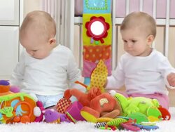 HD: Two Adorable Toddlers Playing With Toys Stock Footage