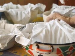 HD DOLLY: Putting Fresh Yeast Dough To Rise Stock Footage