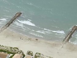 MS AERIAL Shot of beach at Carnon Plage / Languedoc Roussillon, France Stock Footage