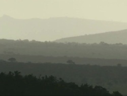 Misty scene of silhouetted ridges; early morning, Kenya, Africa Stock Footage