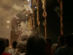 MS Aarti Puja ceremony at Ganges / Varanasi, India Stock Footage